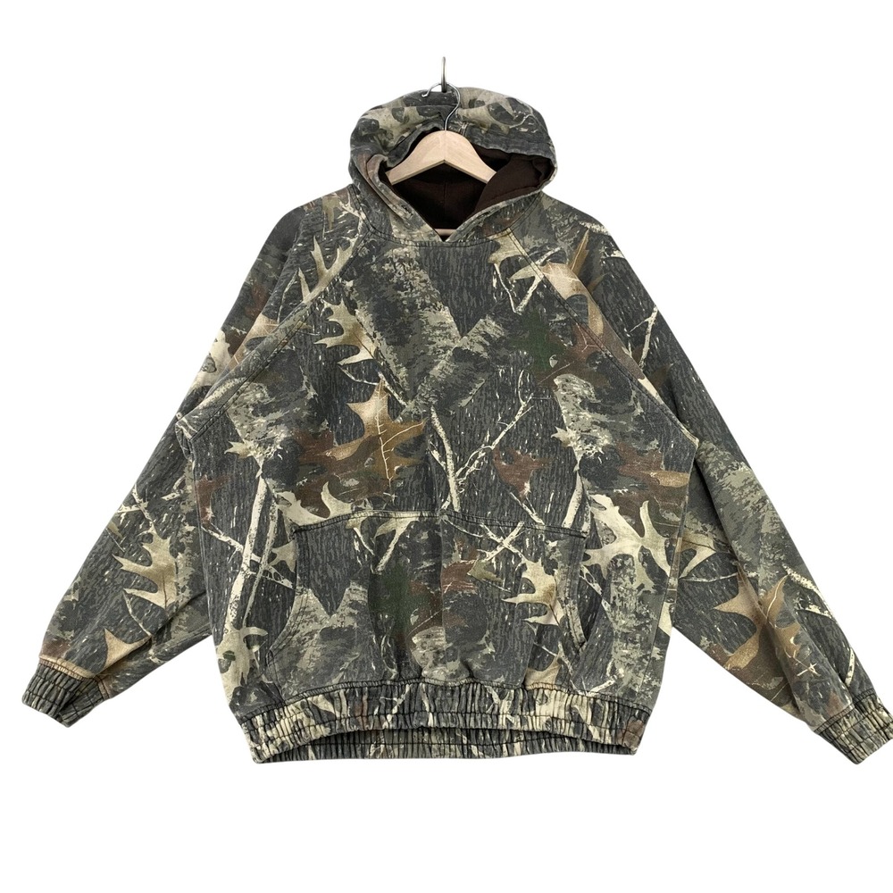 Men's Camouflage Hooded Pullover Sweatshirt - Green Brown